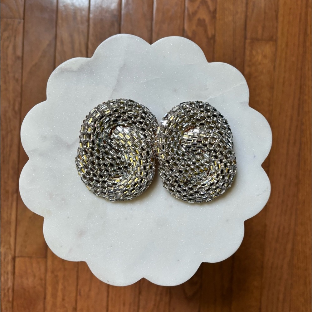 Bold Statement Silver Bejeweled Post Earrings - image 1